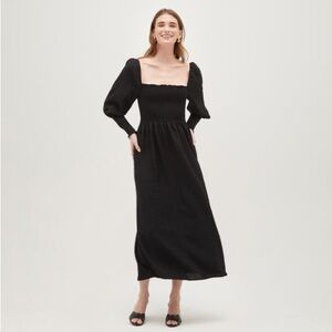 Hill House The Grace Maxi Nap Dress Black Textured Check Size S Black